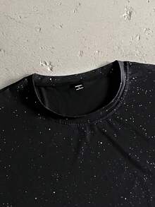 StoneGrade Back To School Clothes Boys Men Men's Iron-On T-Shirt With Shiny Lettering Print And Glitter Details. Black Crew Neck Shirt Men's Black Foil Round Neck Casual Short Sleeve T-Shirt For Summer - Black - View 6