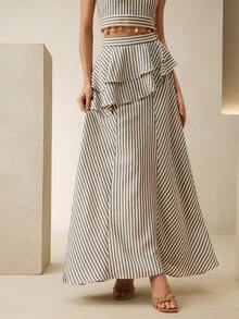Anewsta 女士度假休闲条纹荷叶边半身裙 - 彩色 - 查看 3