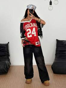 Coolane Damen Frühlings- und Sommerfestival Vintage Streetwear Sportbekleidung Camouflage Nummer bedrucktes Baseball Jersey T-Shirt - Verschiedenfarbig - Übersicht 4