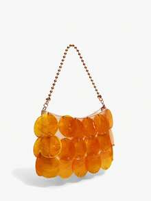 SHECARRY Ladies, Women Shell Pieces Top Handle Bags , Gold Metal Chain,Fashionable, Simple, Elegant, Versatile, For Beach,Vacation,Holiday,Summer, Seaside - Orange - View 3