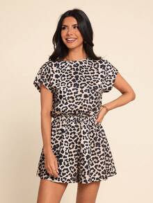 Brillora Macacão feminino de malha com estampa de leopardo, ideal para férias de primavera/verão. - Multicolorido - Ver 4
