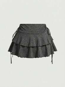 SHEIN MOD Chân váy ngắn nữ màu trơn thiết kế thắt nút, kiểu dáng thường ngày đa năng, thích hợp cho buổi hẹn hò và đi chơi. - Xám - Xem 2