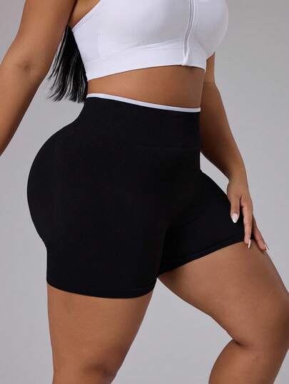 Rhythm Era 女士无缝加大码黑白运动短裤，适合户外运动、健身、跑步、瑜伽