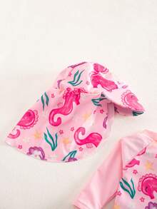 SHEIN Newborn Baby Floral Print Beach Romper Shorts,Summer Girl Rashguard Swimsuit Rash Guards For Girls Bathing Suit Long Sleeve - Pink - View 5