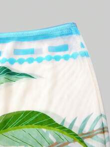Swim Oasis 3件套女士印花系带比基尼套装，正面金属装饰，热带度假装，沙滩装，沙滩俱乐部装，泳装罩衫裙，沙滩裙套装 - 彩色 - 查看 3