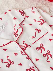 Cute & Bowknot And Heart Print Girls Long Sleeve Cardigan With Loose Pants 2 Pieces Pajama Set - Apricot - View 7