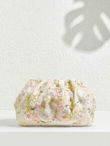 SHECARRY 时尚优雅的3D立体花卉装饰手拿包，适合派对 - 多色綠 - 查看 2