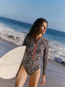 Maija Women's Leopard Print One-Piece Swimsuit, Suitable For Beach Vacation - Brown - View 3