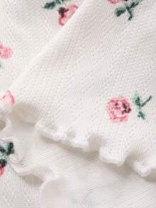 DAZY 甜美碎花荷叶边短袖短裤睡衣套装（女士款） - 白色 - 查看 9