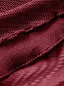 DAZY 优雅纯色不对称褶皱蝴蝶装饰鱼尾中长连衣裙，女士秋季吊带裙 - 酒紅色 - 查看 6
