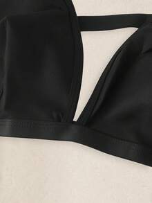 Black Deep V Bra, Wireless Adjustable Strap Triangle Cup Bra, Women Lingerie - Black - View 4