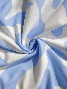 Vivid Eden Traje de baño de una pieza con estampado todo sobre con cordón lateral para mujer, ideal para vacaciones y playa - Celeste - Ver 6