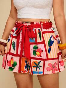 Travachic 大码纸袋腰带棕榈树图案短裤 - 彩色 - 查看 4