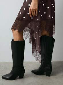 Maija 早春吊带波点蕾丝拼接女士吊带裙，适合情人节派对 - 棕色 - 查看 5