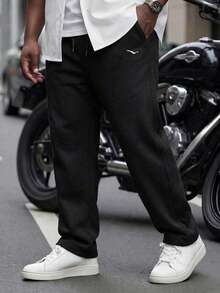 Manfinity Homme Plus Size Men's Eagle Print Drawstring Waist Pocket Casual Sweatpants - Black - View 1