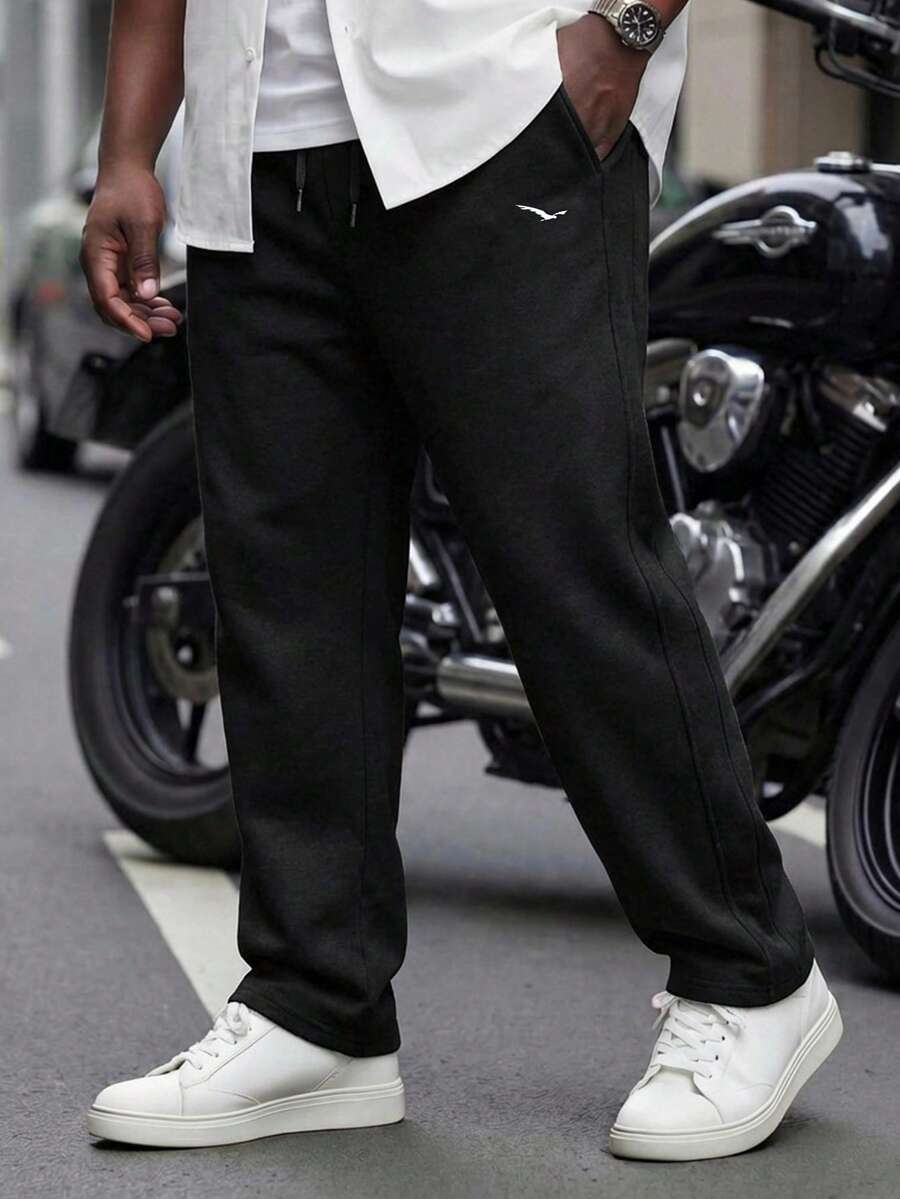 Manfinity Homme Plus Size Men's Eagle Print Drawstring Waist Pocket Casual Sweatpants - Black - View 1