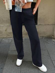 SHEIN Cottnline Große Größe 100% Baumwolle Schrägtasche Gerade Bein Jogginghose - Schwarz - Übersicht 4