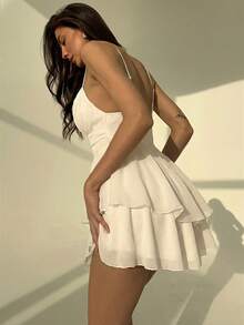 Aloruh Mono bohemio con atar en color albaricoque, cintura ceñida con línea A, para primavera/verano - Albaricoque - Ver 3