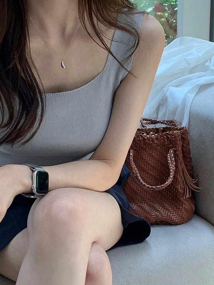 Square Neck Sleeveless Tank Top For Women, Slim Fit Camisole Tank Top