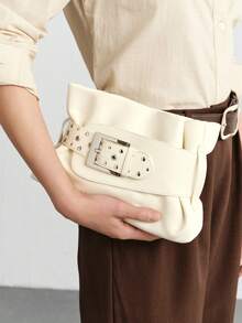 SHECARRY Ladies' Stylish Soft Clutch With Belt Buckle Trim Details - White - View 6