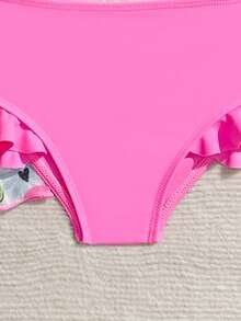 Baby Girls' Swimwear Set: Cute Pink Flamingo Lemon Flower Pattern, Knitted Fabric, Tank Top, Pants, And Jacket. Three-Piece Set, Stylish And Chic, Perfect For Swimming, Summer Vacations, Beach Outings, Pool Parties, And Leisure Trips Baby Swimsuit Girl 3 Piece Set Baby Girl Two Piece Swimming Clothes Toddler 2 Pc Swimsuit Swimwear For 2 Years Old Girl Flamingo Print Swimwear - Pink - View 5