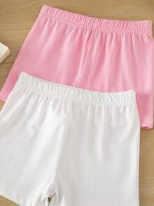 SHEIN Vintaside Kids Set de 2 piezas de mallas y shorts cómodos y multicolor para niña, adecuados para primavera/verano, casual, deportes y ocio, shorts blancos minimalistas y cómodos - Multicolor - Ver 3