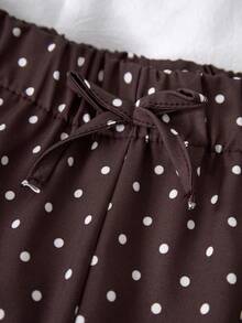 SHEIN Quần chấm bi dáng rộng thoải mái cho bé gái tuổi teen, mềm mại và dễ chịu, đa năng cho trang phục mùa hè, kỳ nghỉ, du lịch, đi học và mặc hàng ngày. - Màu Khaki - Xem 3