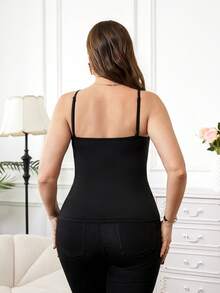 Reflora Plus Size Elegant Black Lace Draped Collar Camisole Top,Stretchy Knit V-Neck Summer Night Tops For Women,Vintage Retro Style - Black - View 3