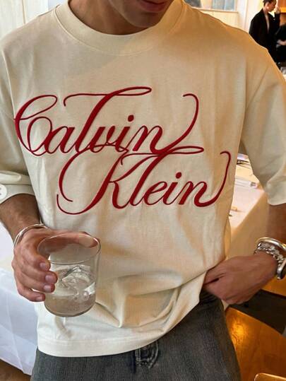 Manfinity Dauomo 男士休闲日常字母图案圆领短袖T恤，夏季