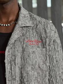 NEON BLANC 男士字母印花前开襟休闲宽松衬衫 - 淺灰色 - 查看 7