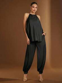 Hauture Women's Minimalist Textured Button Decor Ankle Pants - Black - View 5