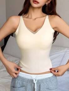 DAZY Solid Color Seamless Camisole, Backless Design, Sleeveless Undershirt Top For Women, Suitable For Spring And Summer - White - View 12