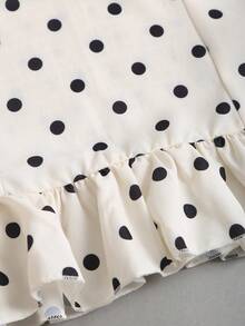 Sweetra Women's Polka Dot Pleated Casual Versatile Daily Wear Blouse - Black and White - View 4