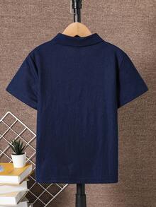 SHEIN Vacaura Tween Boy Striped Short Sleeve Casual Polo Shirt - Royal Blue - View 2