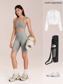 GLOWMODE 10" Pantalones cortos de ciclista FeatherFit™ Flex con bolsillos laterales, de bajo impacto para yoga y uso diario - Gris Claro - Ver 6