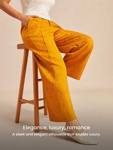 LUVLETTE Luxury Nightwear Elegant Mustard Satin Wide-Leg Sleep Pants Loose-Fit Lounge Trousers For Women Pyjama - Yellow - View 6