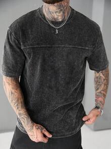SLATEMANN Men's Casual Solid Color Crew Neck Short Sleeve T-Shirt - Black - View 5