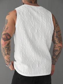 SLATEMANN 男士夏季字母压花圆领休闲百搭背心 男士白色图案背心 男士图案背心 - 白色 - 查看 2