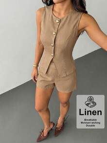 SHEIN PETITE Damen Taillenanzug, elegant und lässig - Khaki - Übersicht 5