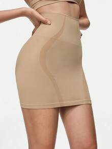 SHAPORA 无缝高腰塑身裙，带安全短裤，性感紧身包臀裙，提拉塑形腰部连衣裙 - 杏色 - 查看 2