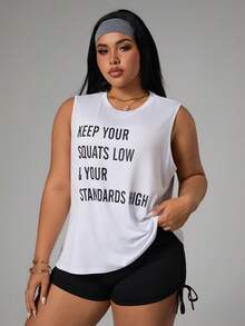 Rhythm Era Women's Sleeveless Loose Fit Letter Print Yoga Fitness Gym Workout Tank Top - White - View 1