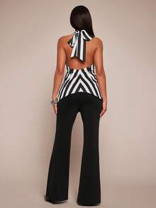 Radiana 女士性感简约时尚黑白条纹露背吊带上衣，性感露背上衣，条纹上衣，交叉吊带系带上衣 - 黑與白 - 查看 2