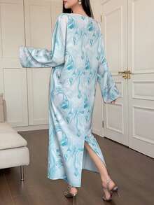 DAZY Women's Elegant Floral V-Neck Straight Dress With Veil, 2 Pieces Set, Spring/Summer - Blue - View 2