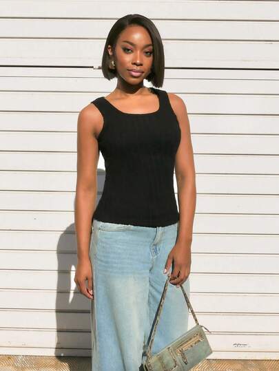 Yess Loren 2 件女式纯色休闲保暖宽条纹背心，秋冬款