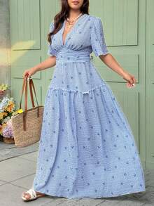 Vionelle 大码法式休闲条纹印花春夏常规连衣裙 - 藍白色 - 查看 3