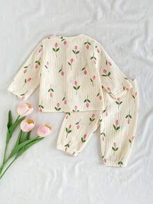 Vintaside Kids Newborn Soft Muslin Cardigan, Loose Fit Design, Long Sleeve, Cute Floral Print - Multicolor - View 2