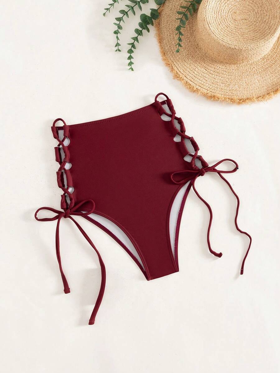 SHEIN Swim Braga de bikini de unicolor con lazos laterales para mujer, ideal para la playa - Burdeos - Ver 1