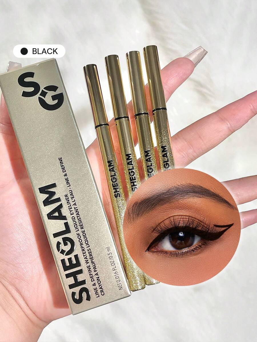 SHEGLAM Line & Define VattentäT Flytande Eyeliner-Svart LåNgvarig Matt Eyeliner Penna SvettsäKer Utan Kladd Professionell öGonmakeup Eyeliner MäRke SköNhet Smink Kosmetika FöR Kvinnor Och Flickor Perfekt FöR Sommar VåR Idealisk FöR Y2K Elegant Mode Passande FöR FöDelsedag Mors Dag GåVa Fest Klar BäSt FäRg - Svart - Visa 1