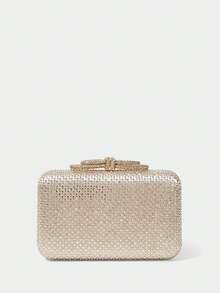 SHECARRY Ladies Clutch Bag, Exquisite Flash Diamond Bow Party Dinner Bag - Champagne - View 3