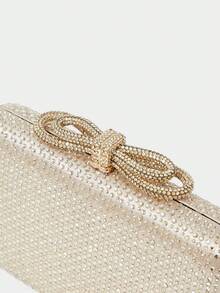 SHECARRY Ladies Clutch Bag, Exquisite Flash Diamond Bow Party Dinner Bag - Champagne - View 6